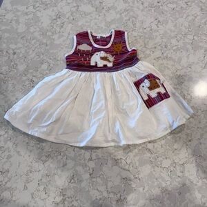 12M - Handmade in Thailand - Adorable White and Purple Elephant Dress